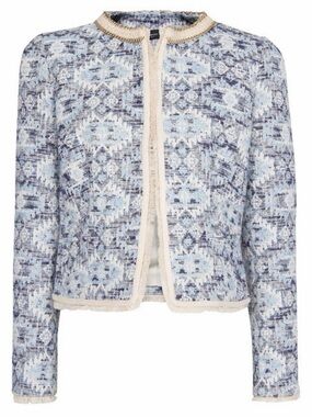 Mango Blue and Cream Patterned Tweed Blazer
